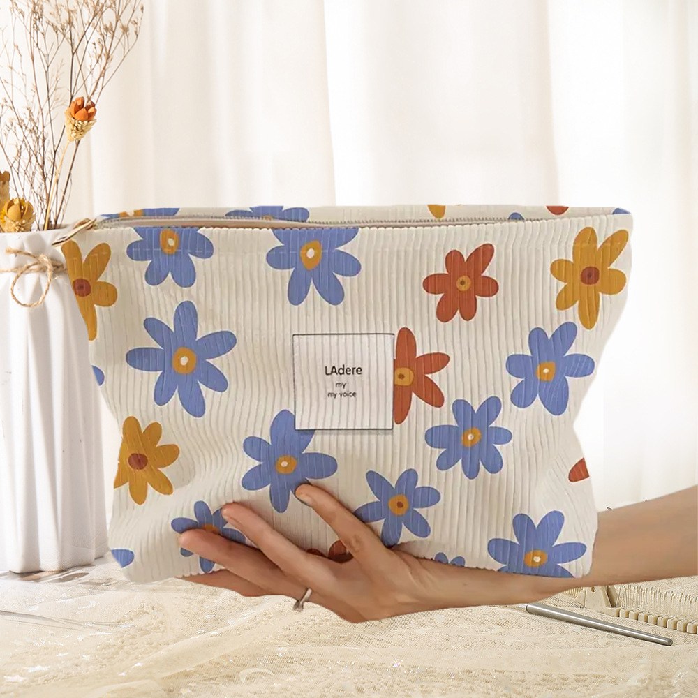 S.J.S 데이지 플라워 코듀로이 화장품 파우치 여행용 메이크업 소품 정리함 16,500원