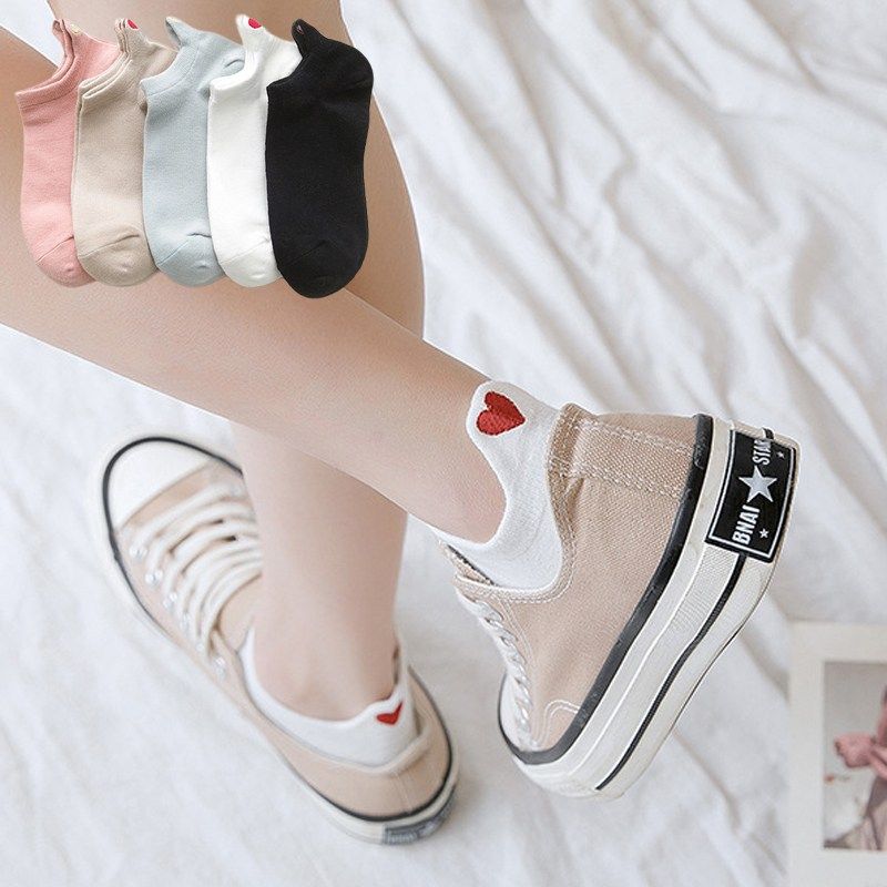 귀여운 여성양말 뒤꿈치 심쿵 하트 포인트 자수 발목양말 5켤레세트 10,900원