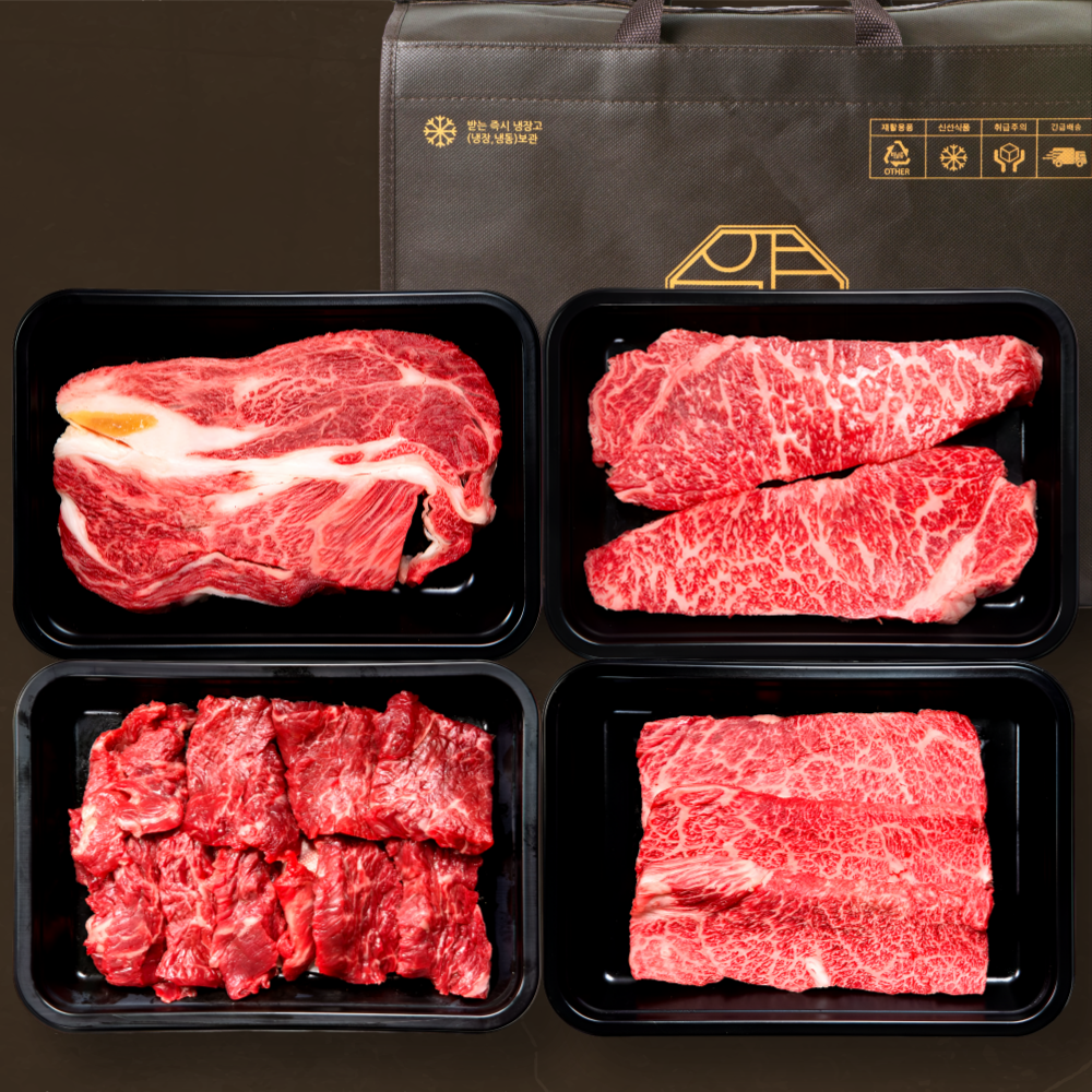 1++등급 한우선물세트 1.3kg 프리미엄 꽃등심 투뿔 등심+채끝+살치살+특수부위 | 구이용 스테이크 모둠 명절 캠핑 홈파티 부모님 선물 마장동 고급 소고기 추천 | 압구정한우, 1세트 349,900원