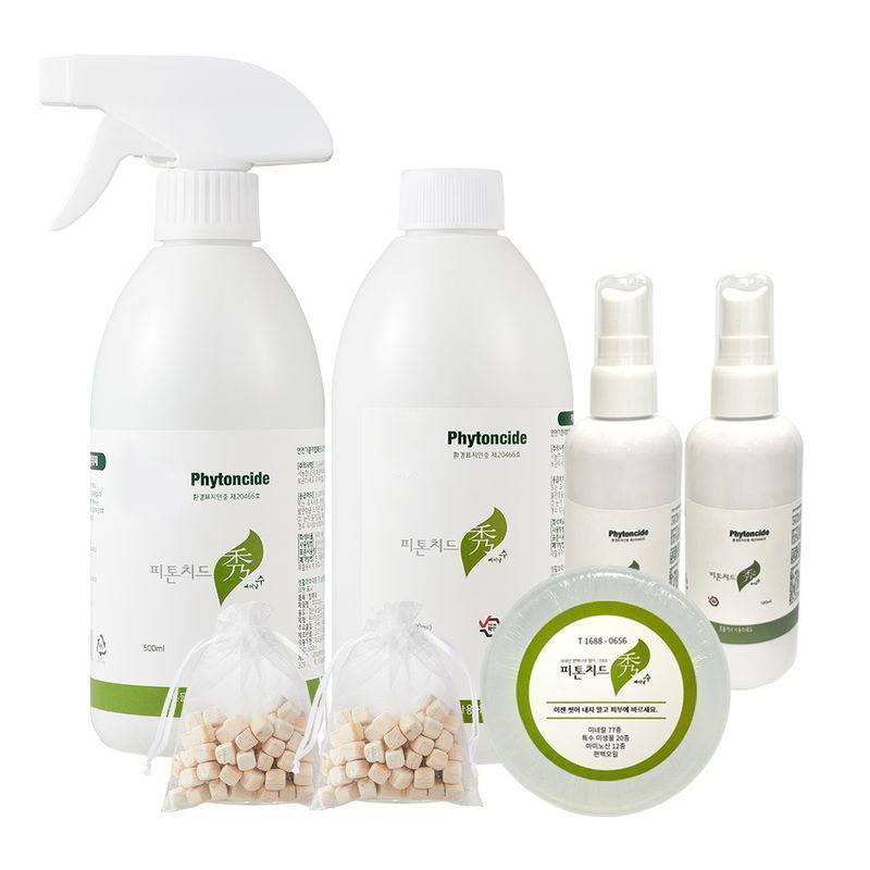 피톤치드수 편백수 탈취제 피톤치드 스프레이 500ml+리필500ml+휴대용 2개+편백칩2개 + 피톤치드 천연비누 15,900원