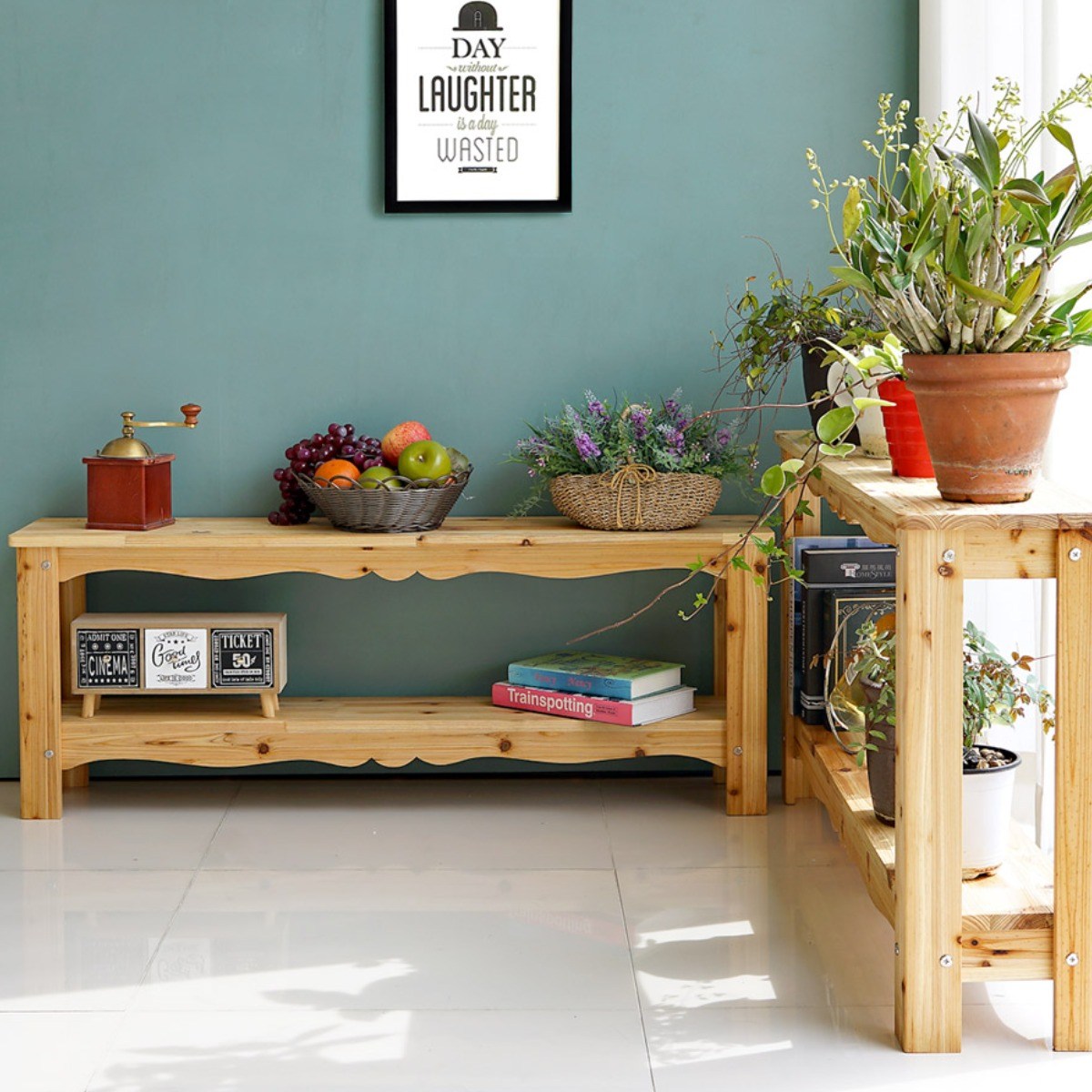 나무다움 DIY 프리미엄 2단 원목 화분받침대 길이 600mm 화분정리 진열대 화분선반, 내추럴, 1개 63,650원