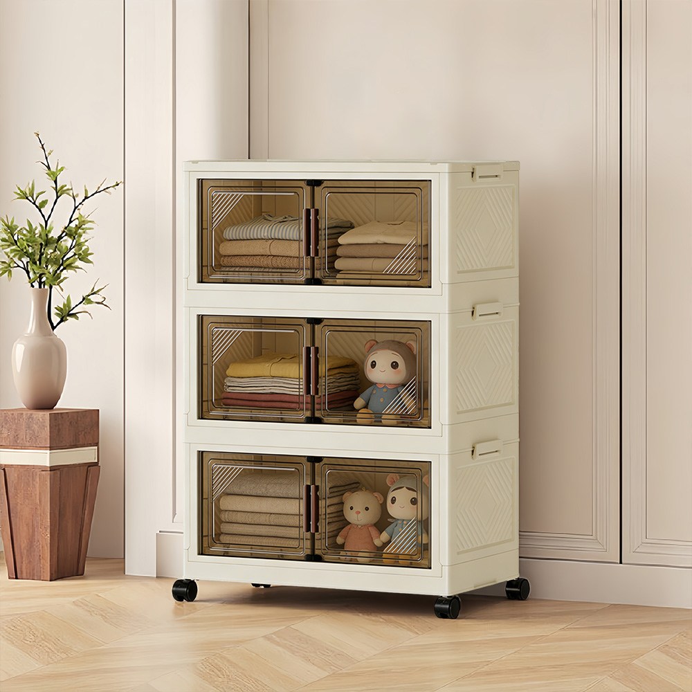 YEAAYE 다용도 대용량 이동식 투명 도어 폴딩 수납 박스 YY2081-3, 웜 브라운 24,830원