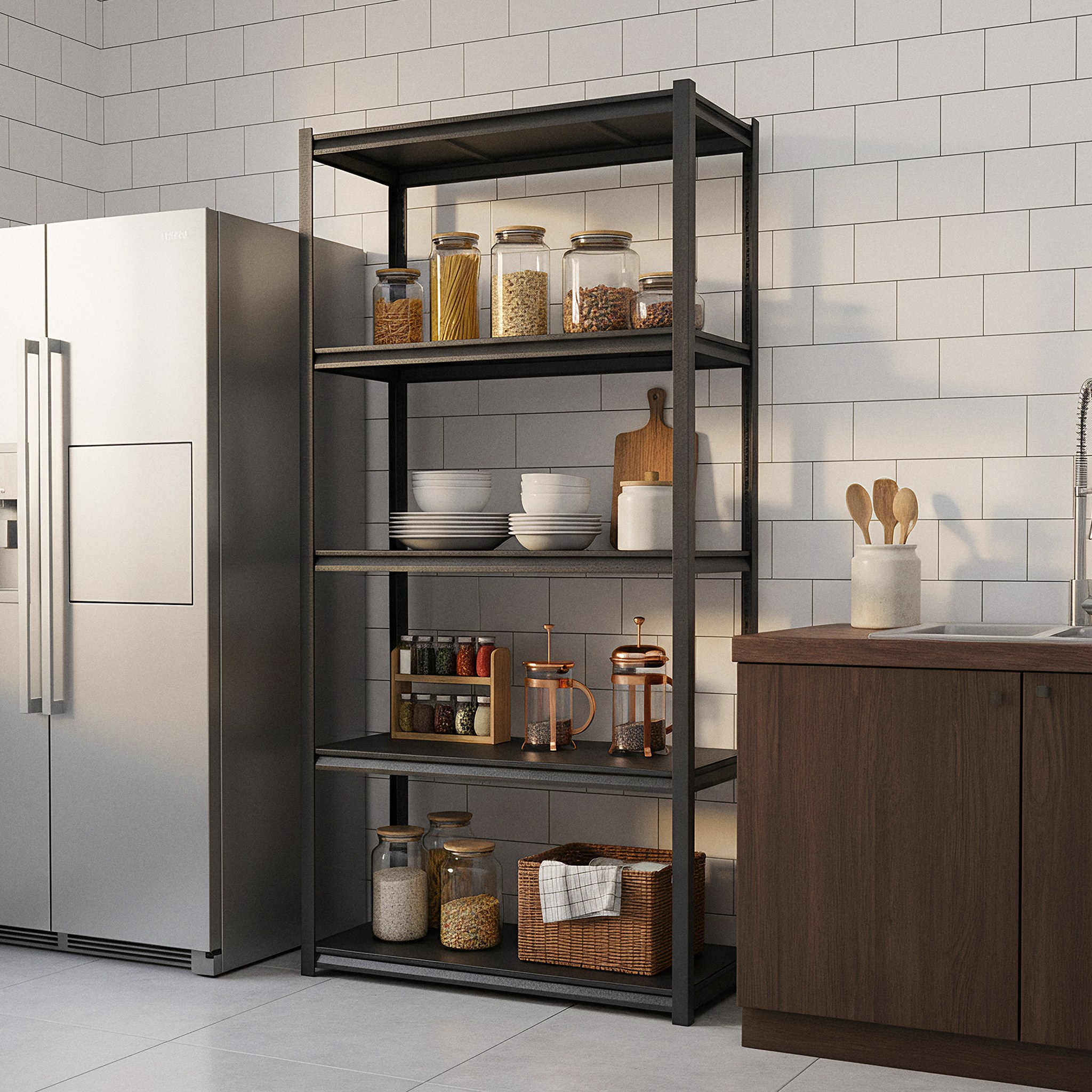 체인지업 5단 철제선반 주방 수납장 전자레인지 선반 베란다선반 조립식 다용도 정리 수납 진열 53,000원