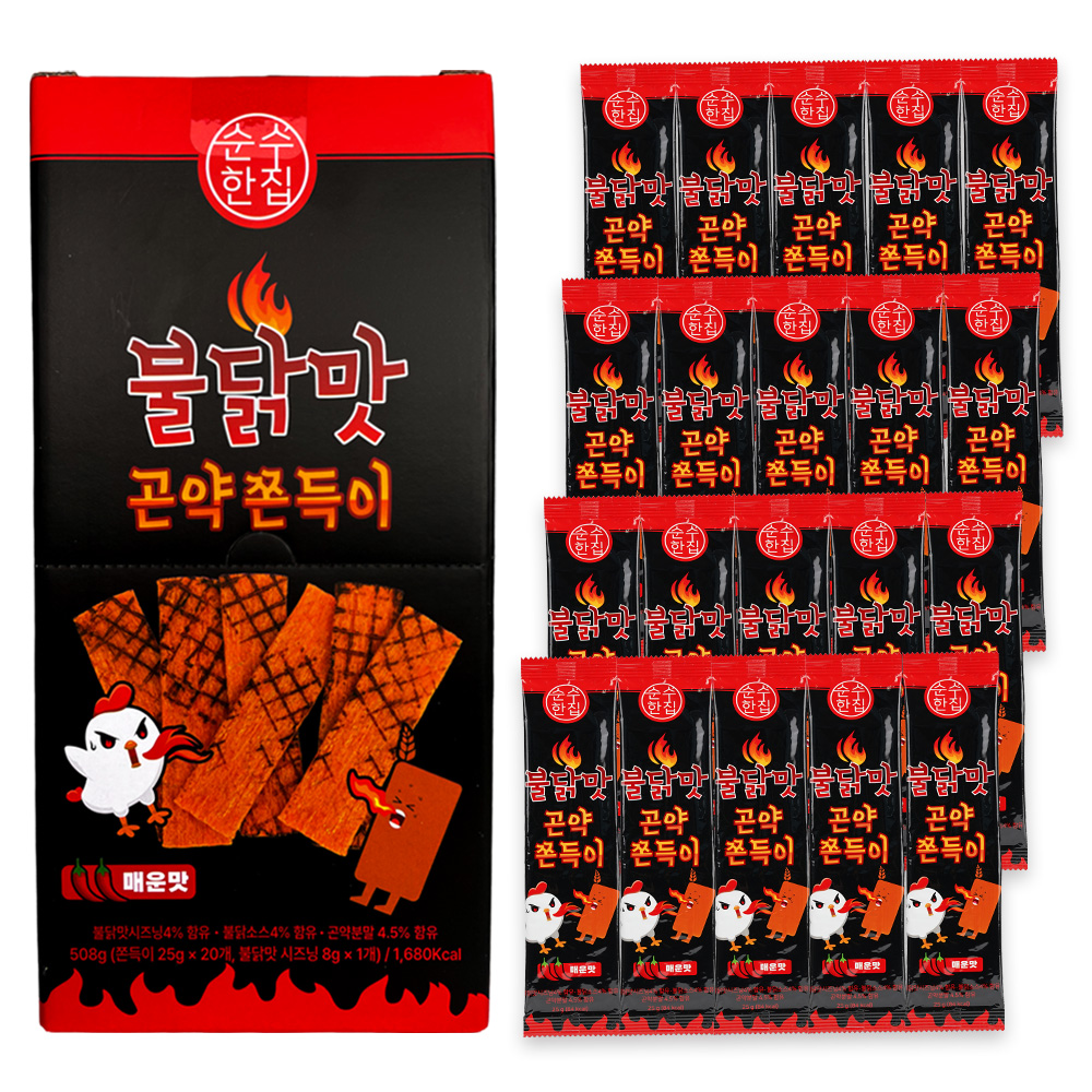 순수한집 불닭맛 곤약 쫀드기 25g x 20p + 시즈닝 8g 세트, 1세트 12,900원