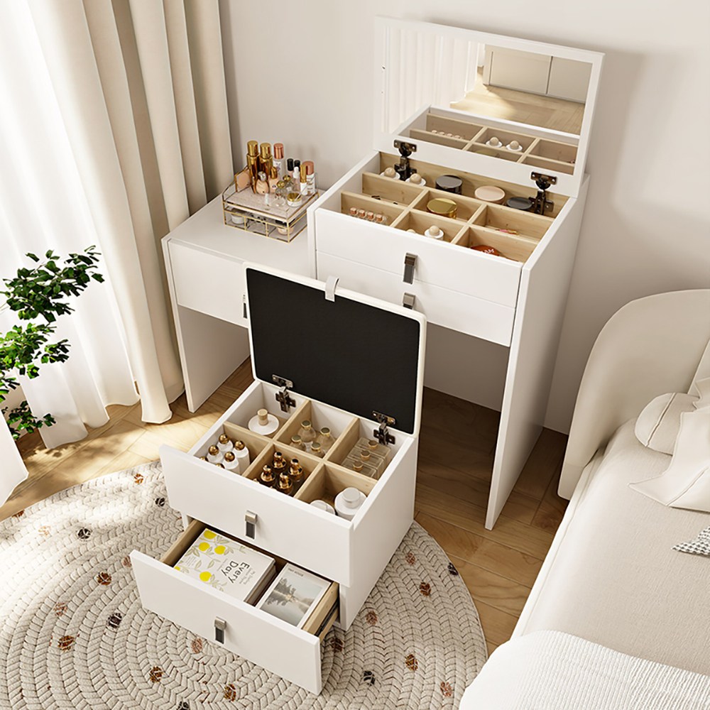 HAYIYA 서랍형 스툴 화장대 익스텐션 수납 서랍 정리함 콘솔 화장대 거울세트, 웜화이트 179,000원