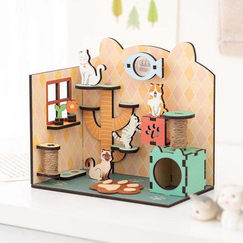 민화샵 KC인증 고양이 미니룸 만들기 DIY 장난감소품 조명등 고양이미니어처 MDF조립 6,900원