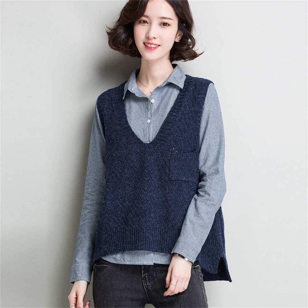 TKX 여성 브이넥 니트 조끼 루즈핏 캐주얼 간편한 데일리룩 봄 가을 패션 19,610원