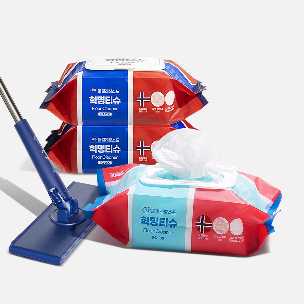 [홈쇼핑 정품] 혁명티슈 물걸레 청소포 + 밀대걸레 세트 가정용 1개 강력 2개 청소물티슈 바닥청소 34,900원
