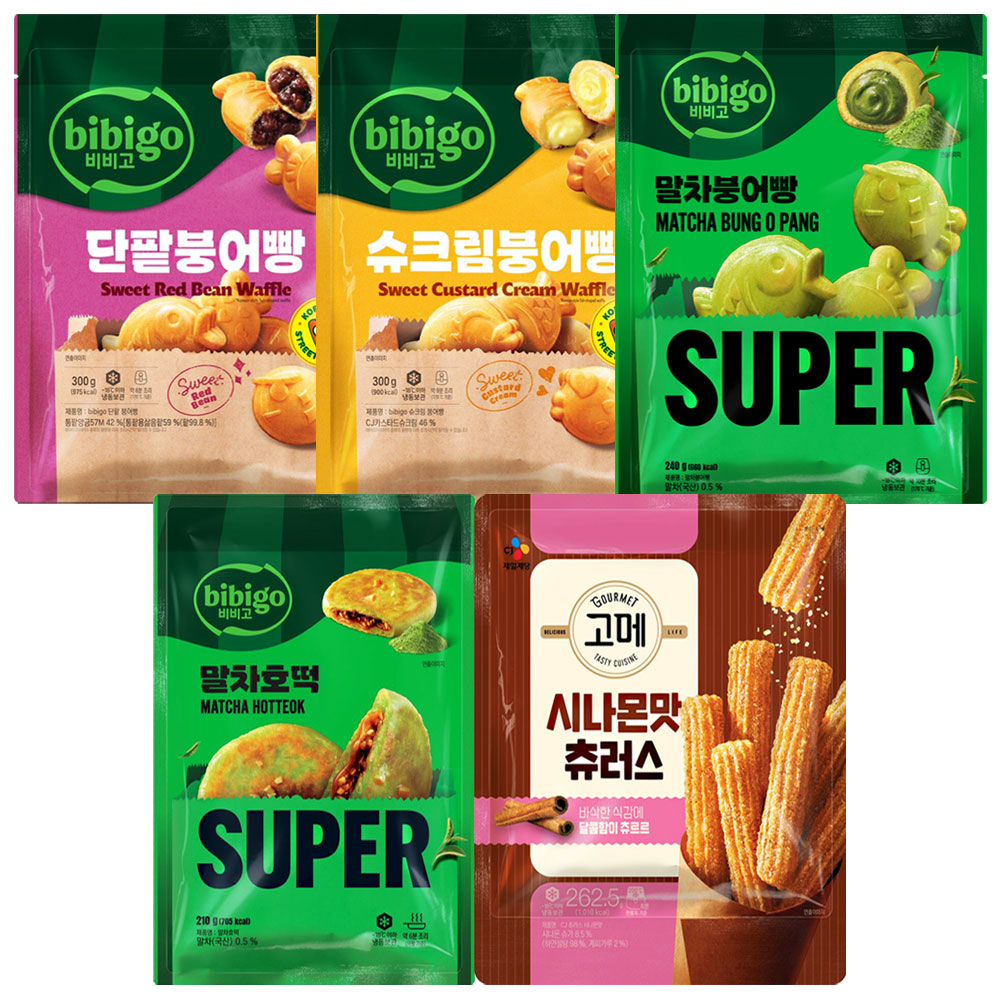 CJ 단팥붕어빵+슈크림붕어빵+말차붕어빵+말차호떡+시나몬맛 츄러스, 1세트 30,500원