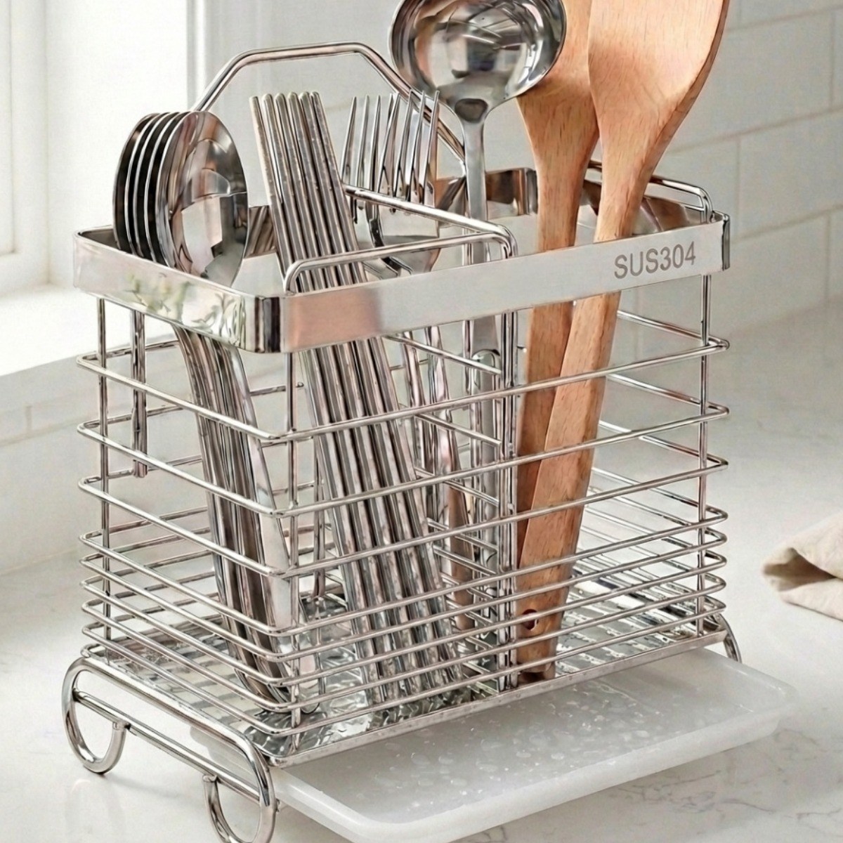 베스트한 올스텐 SUS304 물빠짐 2구 수저통, 1개, 고급 실버 27,000원