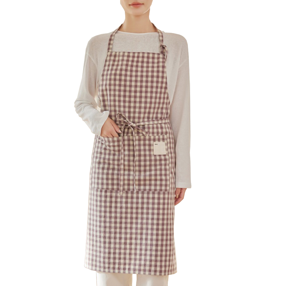 이몰리스 면100% 체크 패턴 원피스 앞치마 주방 공방 바리스타 앞치마, 1개, 퍼플체크 21,000원