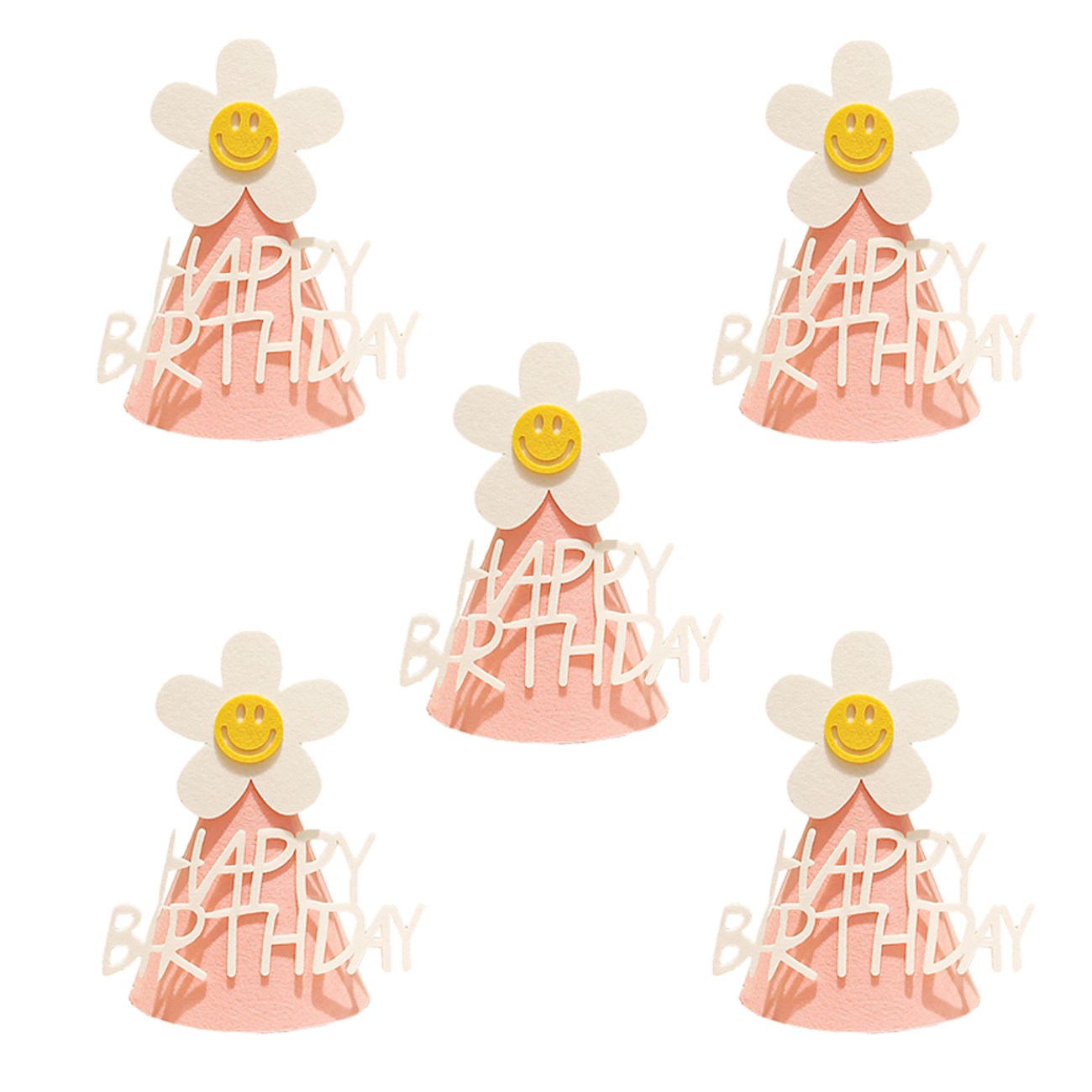 [해피쏘굿] 데이지 스마일 펠트 고깔 모자, 데이지 핑크, 5개 6,200원