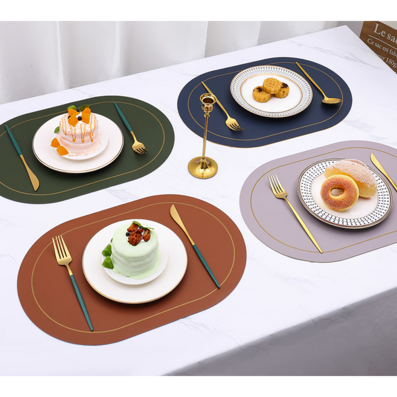 라데코 라운드 프레임 방수 양면 식탁매트 4p, 브라운,그레이,네이비,옐로우, 45 x 30 cm, 1세트 13,900원