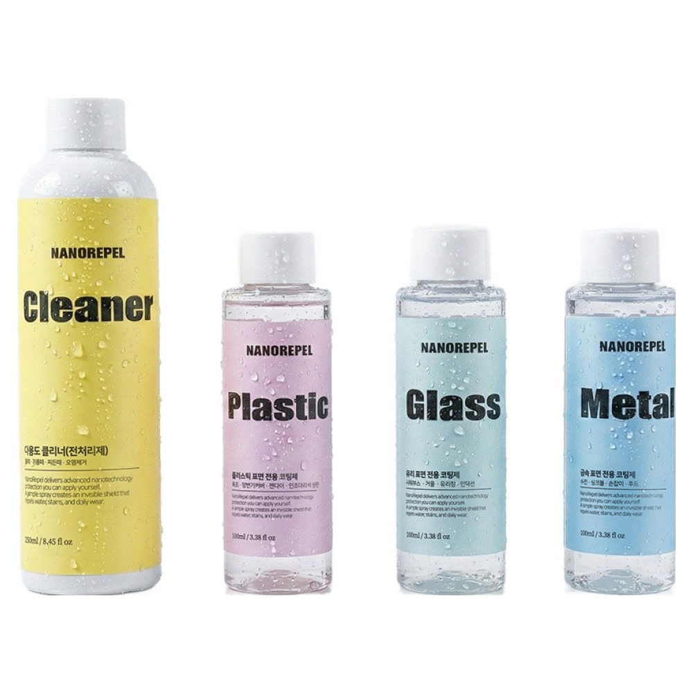 나노리펠 욕실 주방 홈케어 실속 클리너 250ml + 글라스 코팅제 투명 100ml + 플라스틱 코팅제 투명 100ml + 메탈 코팅제 투명 100ml 세트, 1세트 75,900원