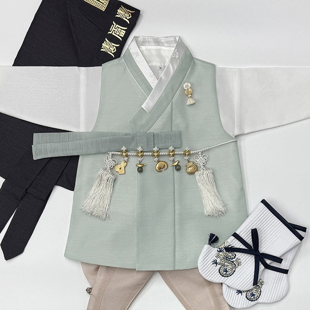 브로치 민트쾌자 고급 남아한복 (백일~15호) 어린이 돌한복 아동한복 주니어 15세한복 100,000원