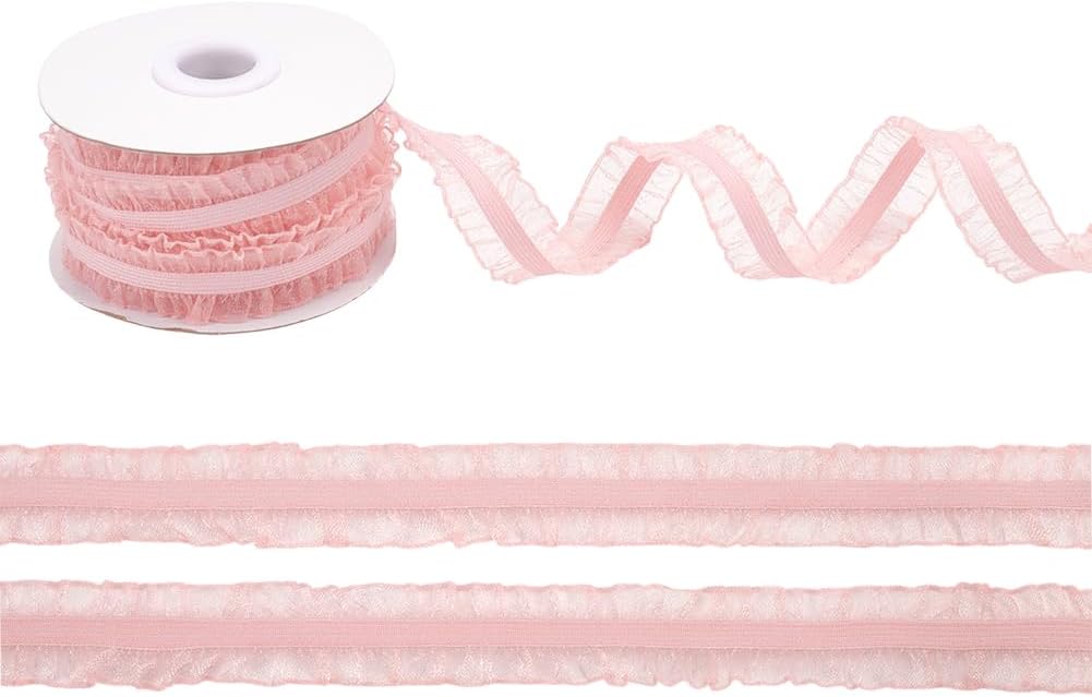 1롤 친론 엘라스틱 플리티드 레이스 트림 선물 포장 플로럴 디자인 2cm 10야드, 핑크 9,330원