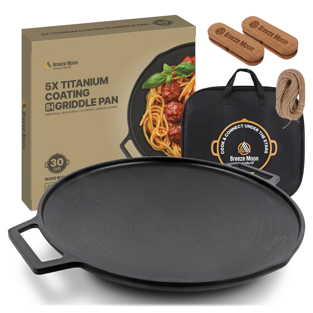 브리즈문 티타늄 5중코팅 인덕션 겸용 통주물 캠핑 그리들 팬 30cm + 전용가방 + 우드손잡이 세트 29,800원