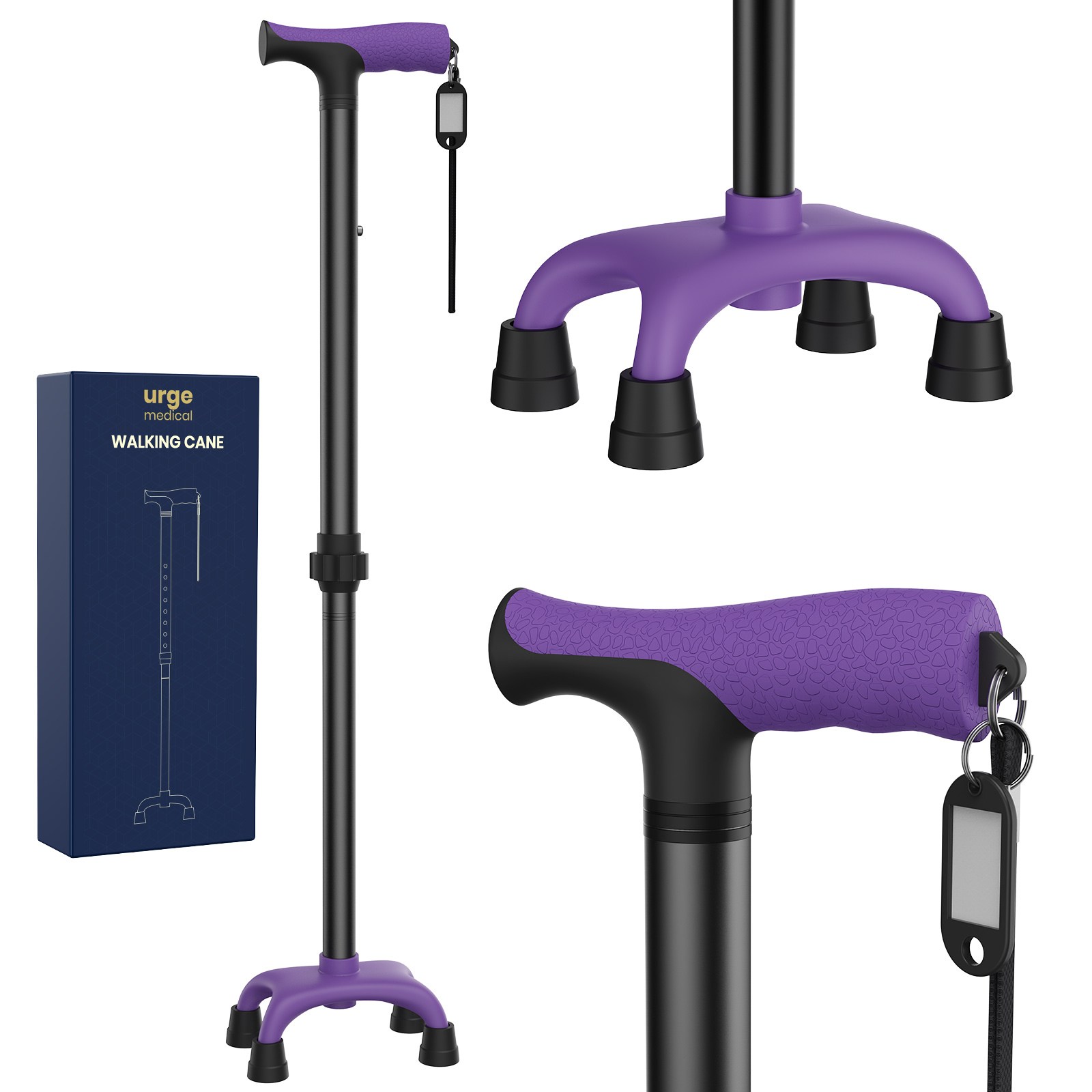 경량형 노인용 지팡이 네발 지팡이 미끄럼 방지, 1개, 보라색 24,000원