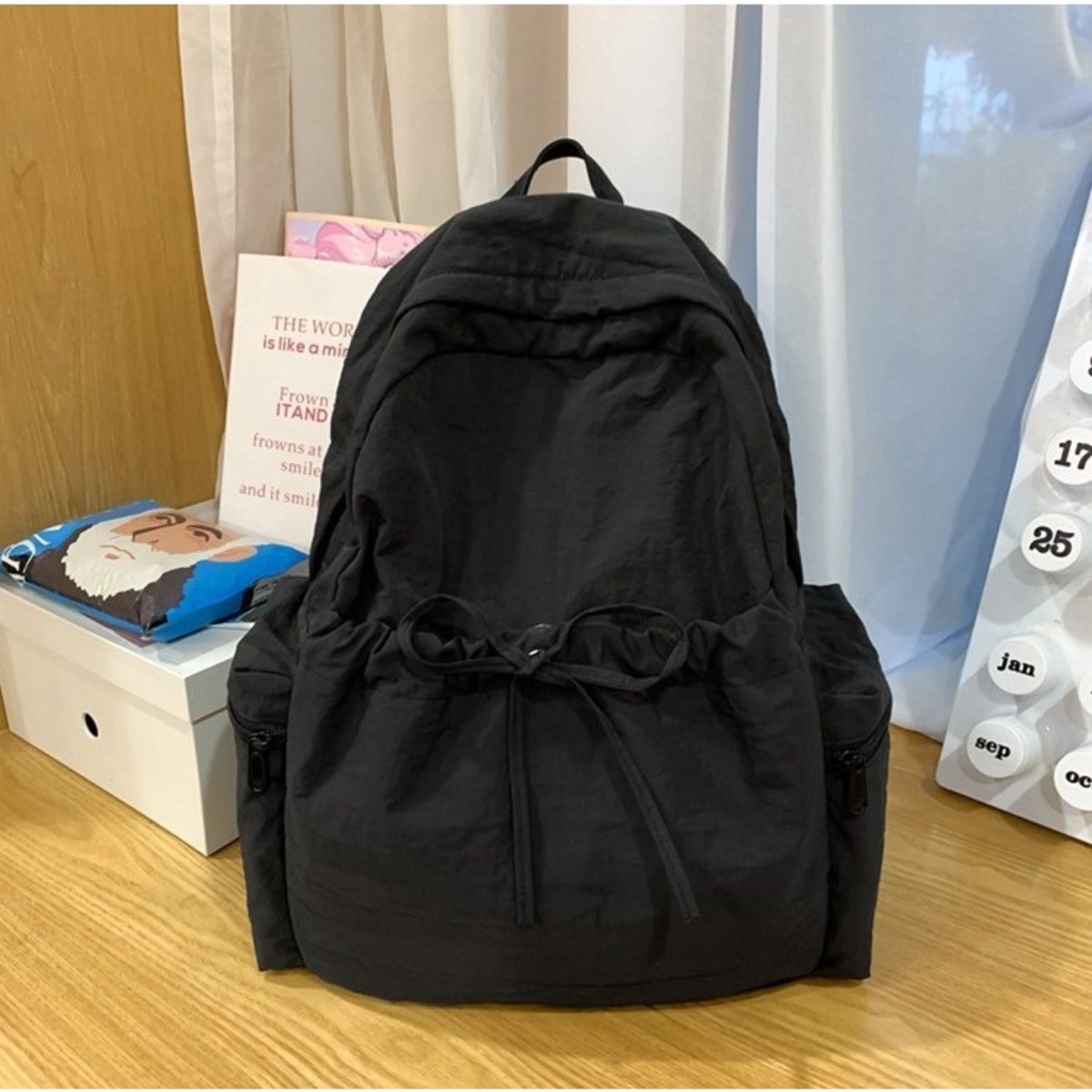 모스리나 파스텔 리본 셔링 백팩 경량 발레코어 여성 학생 가방 + 인형 키링 [SET] 22,900원