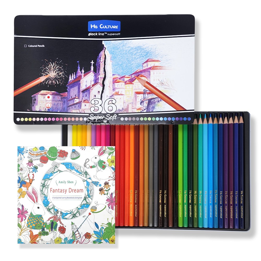 에이치비문화사 전문가용 유성 36컬러 색연필 틴케이스 컬러링북 포함, 1개, 36색 14,980원