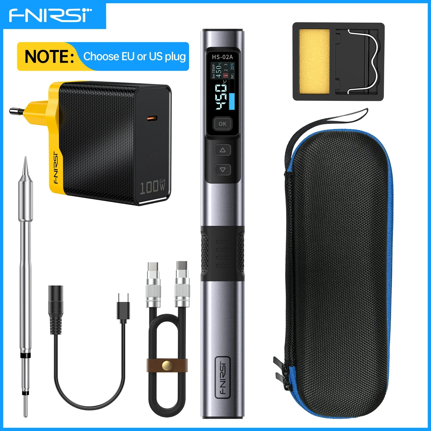 FNIRSI HS-02 온도 조절 가능 납땜 인두 DC 20V 100-450 ℃ 용접 솔더 재작업 스테이션 휴대용 수리 113,500원