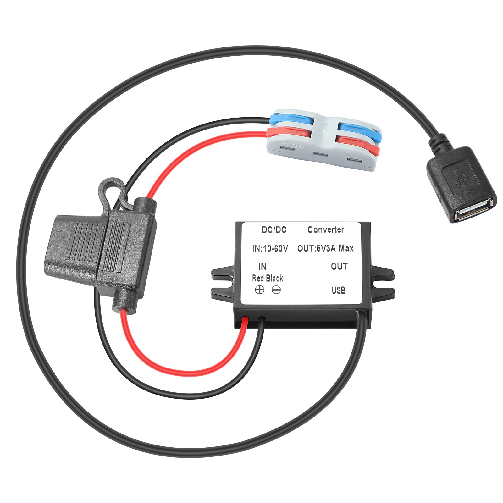 YBBOTT DC/DC 컨버터 스텝다운 10V-60V to 5V 3A 15W USB-A(암), 1개 10,900원