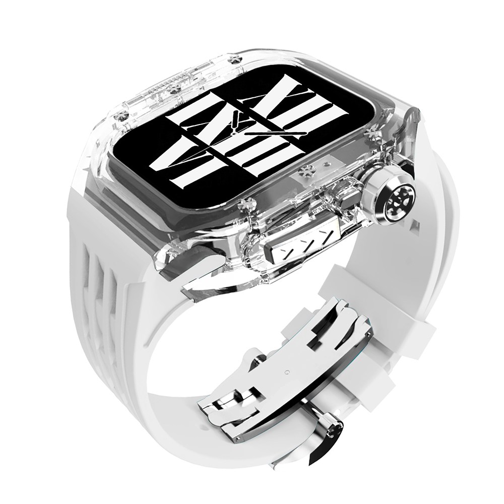 다비드 애플워치용 호환 플립형 일체형 스트랩 9 8 7 se 울트라 호환, 11.투명케이스(실버)-화이트스트랩, 1개 69,000원