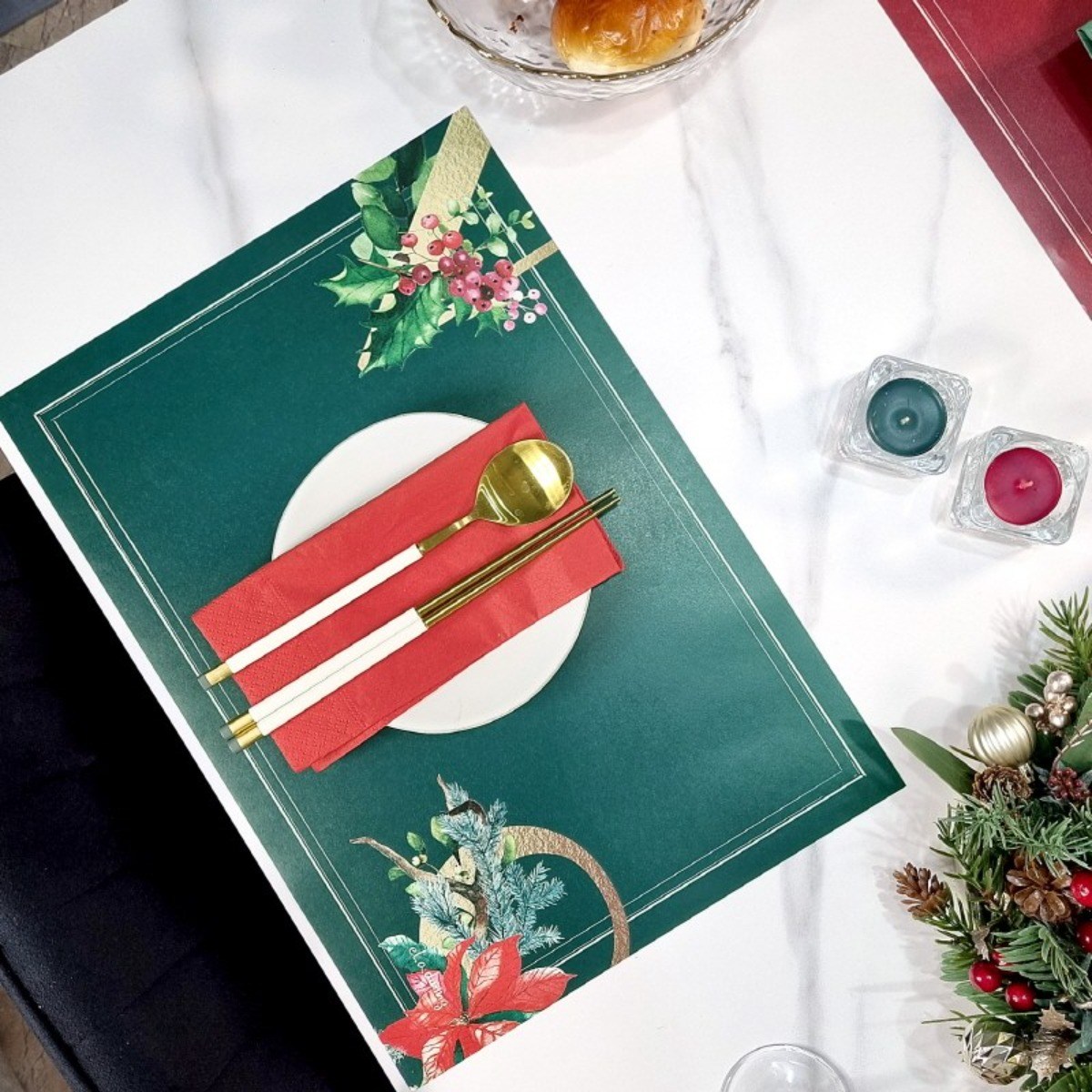 엘라다이닝 주방 크리스마스 일회용 종이 테이블 매트, 10개, 420x297mm, 그린 8,900원