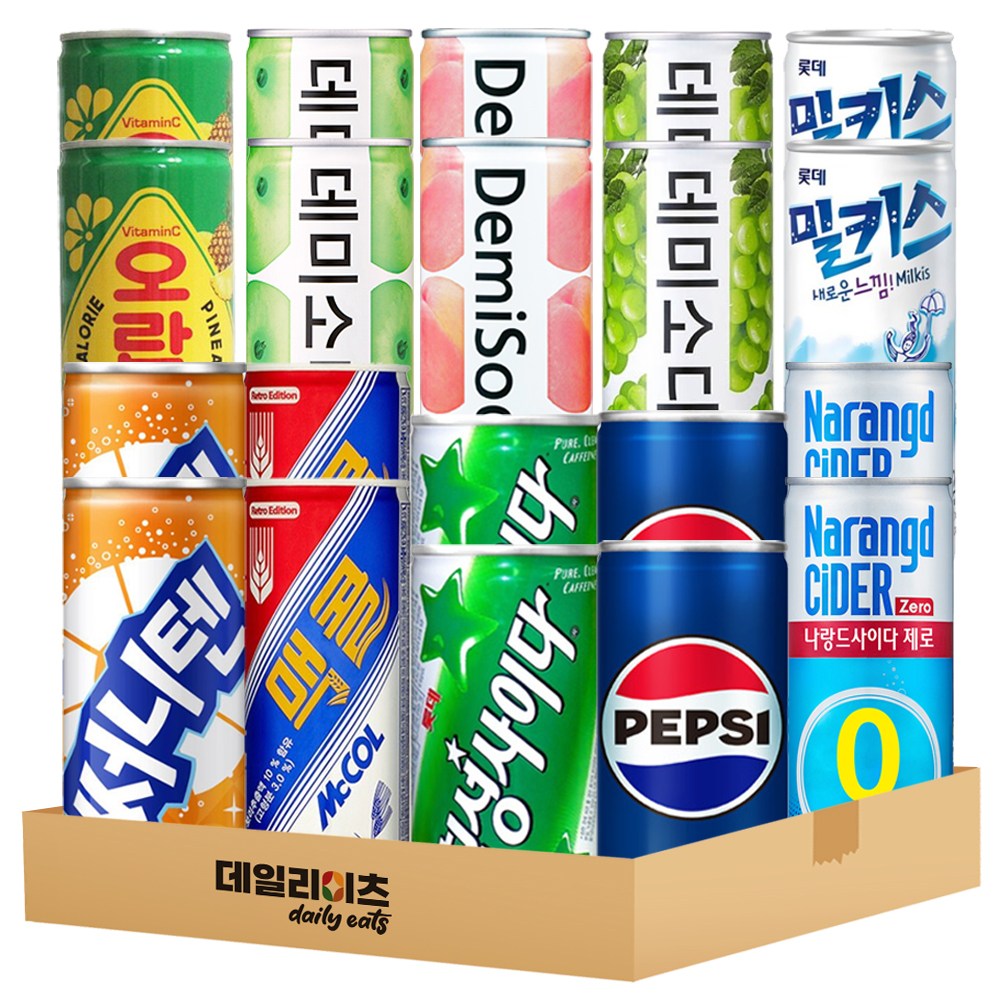 [데일리이츠] 탄산 캔음료 10종 20캔 A세트 (190ml~250ml), 1세트, 190ml, 현재가 22,700원
