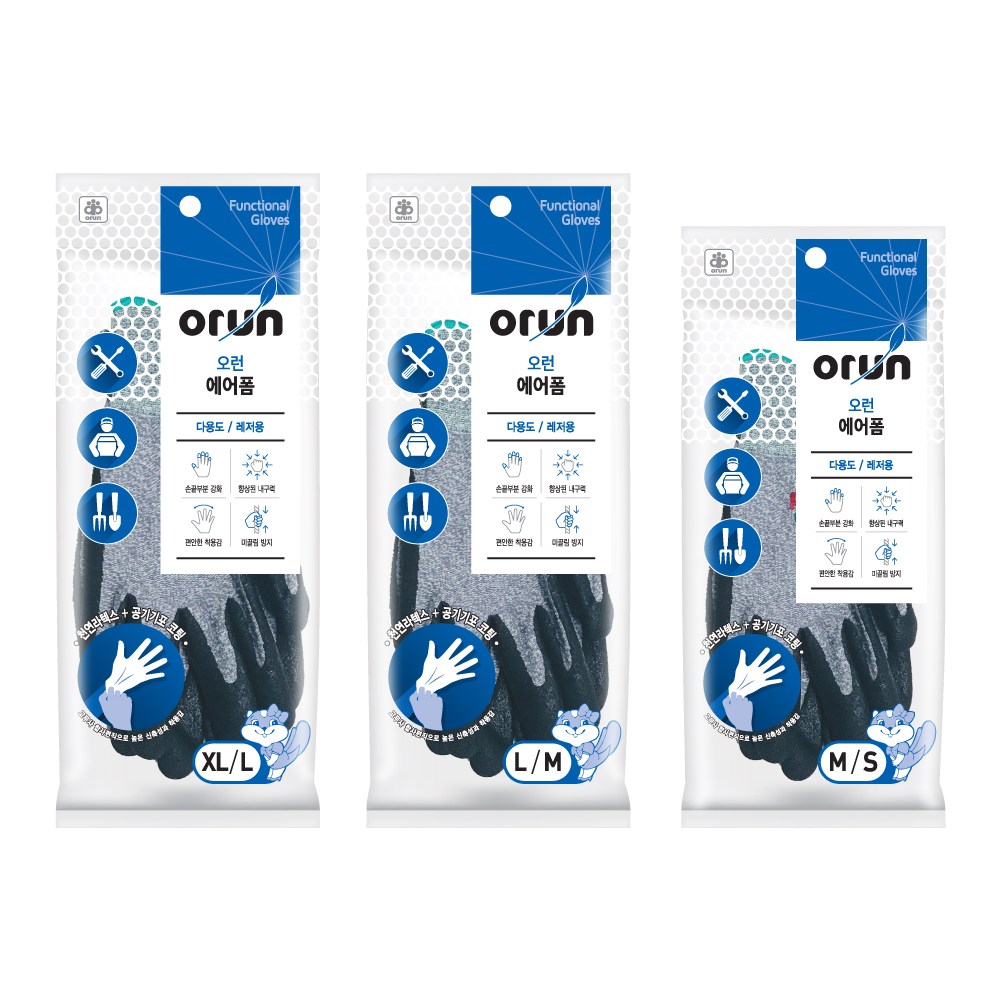 [오런장갑] 오런 에어폼 라텍스 코팅장갑, 5개, 회색 x 소(S) 16,500원