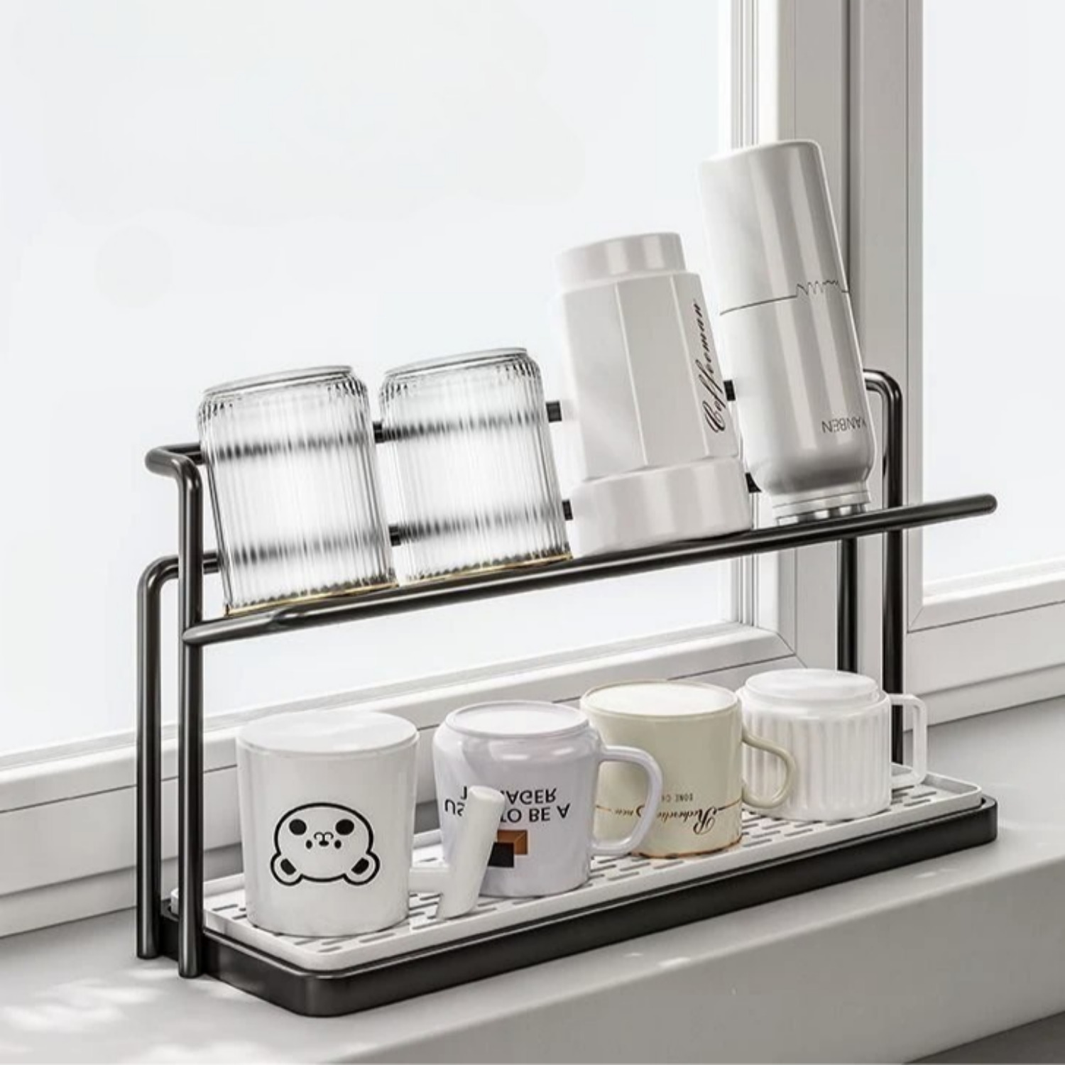 바이디스 물빠짐 컵건조 텀블러 건조대 컵꽂이 수납 선반 2단 정리대, 1개, 텀블러건조소형블랙, 2단 13,900원