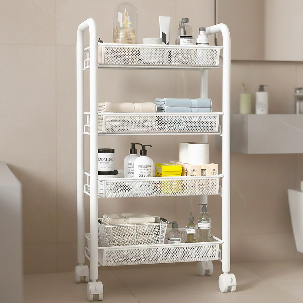 아모란나 간편조립 이동식 메쉬 철제 트롤리 튼튼한 수납 선반, 화이트, 4단 17,490원