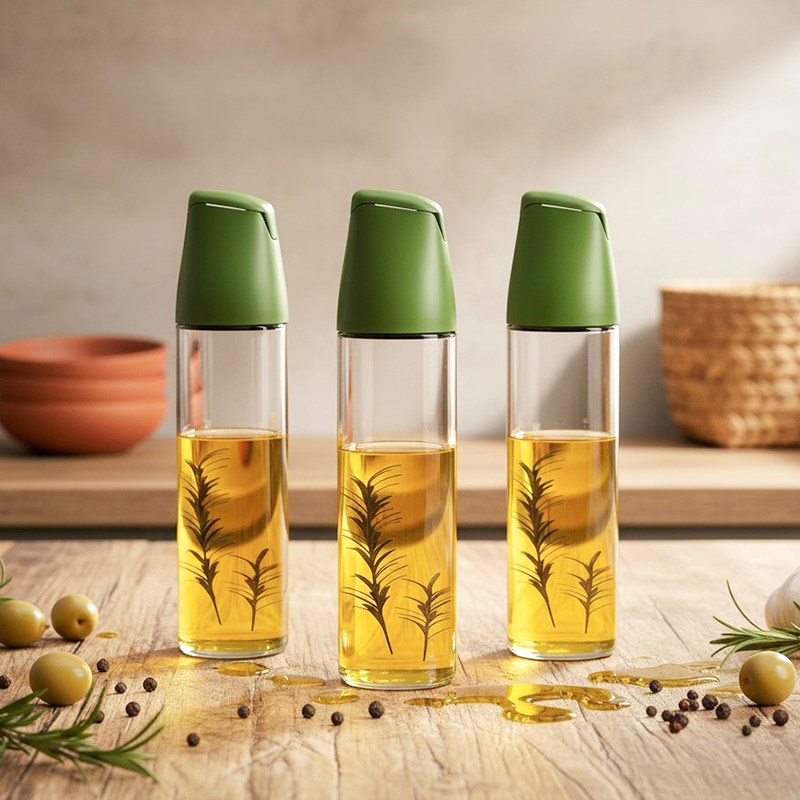 일상가 세척하기쉬운 심플 자동개폐 원형 글라스 유리 오일병 디스펜서 그린, 3개, 500ml 24,700원