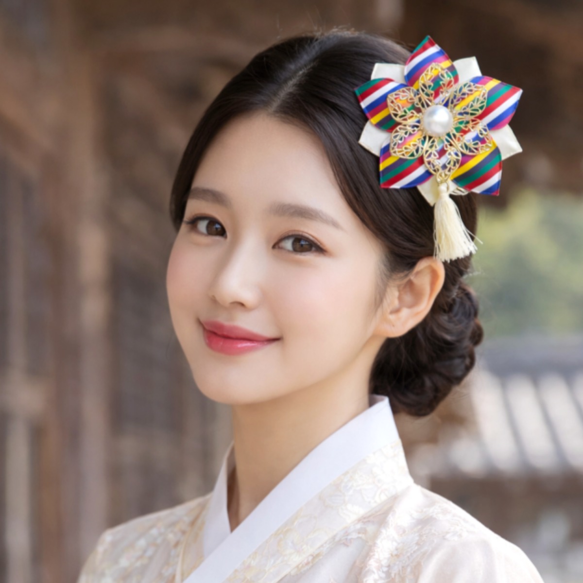 럭키치키 여성용 전통 색동 꽃 진주 태슬 헤어 집게핀 11,900원