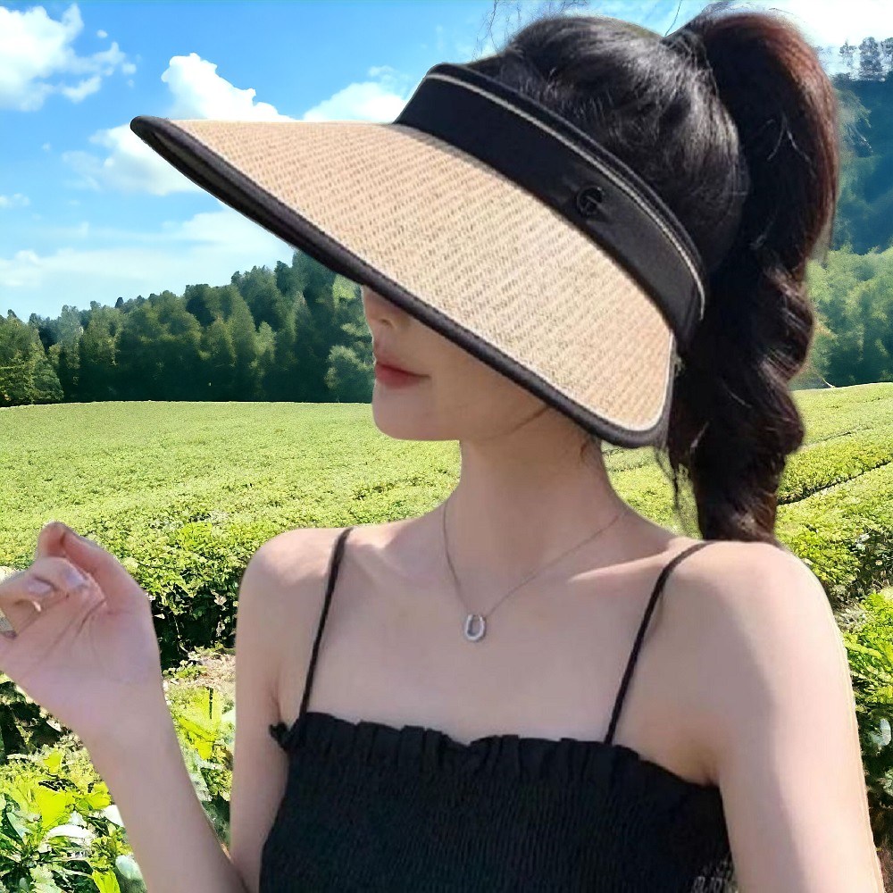 웰지움 여성 챙넓은 돌돌이 라탄 썬캡 6,900원