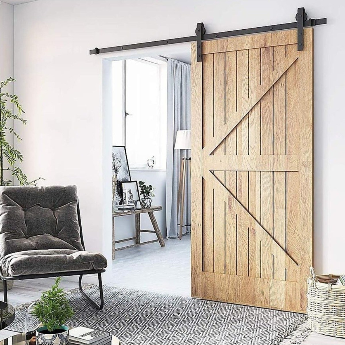 슬라이딩도어레일 슬라이딩도어 부속 도어 레일 매달린 미닫이문 하드웨어 슬라이드 트랙 부드럽고 조용하게 트랙 레일 한쪽 미닫이문 설치 간편 간편 상부 매달림 풀리 실내 침실 화장, 1개, 블랙 69,000원