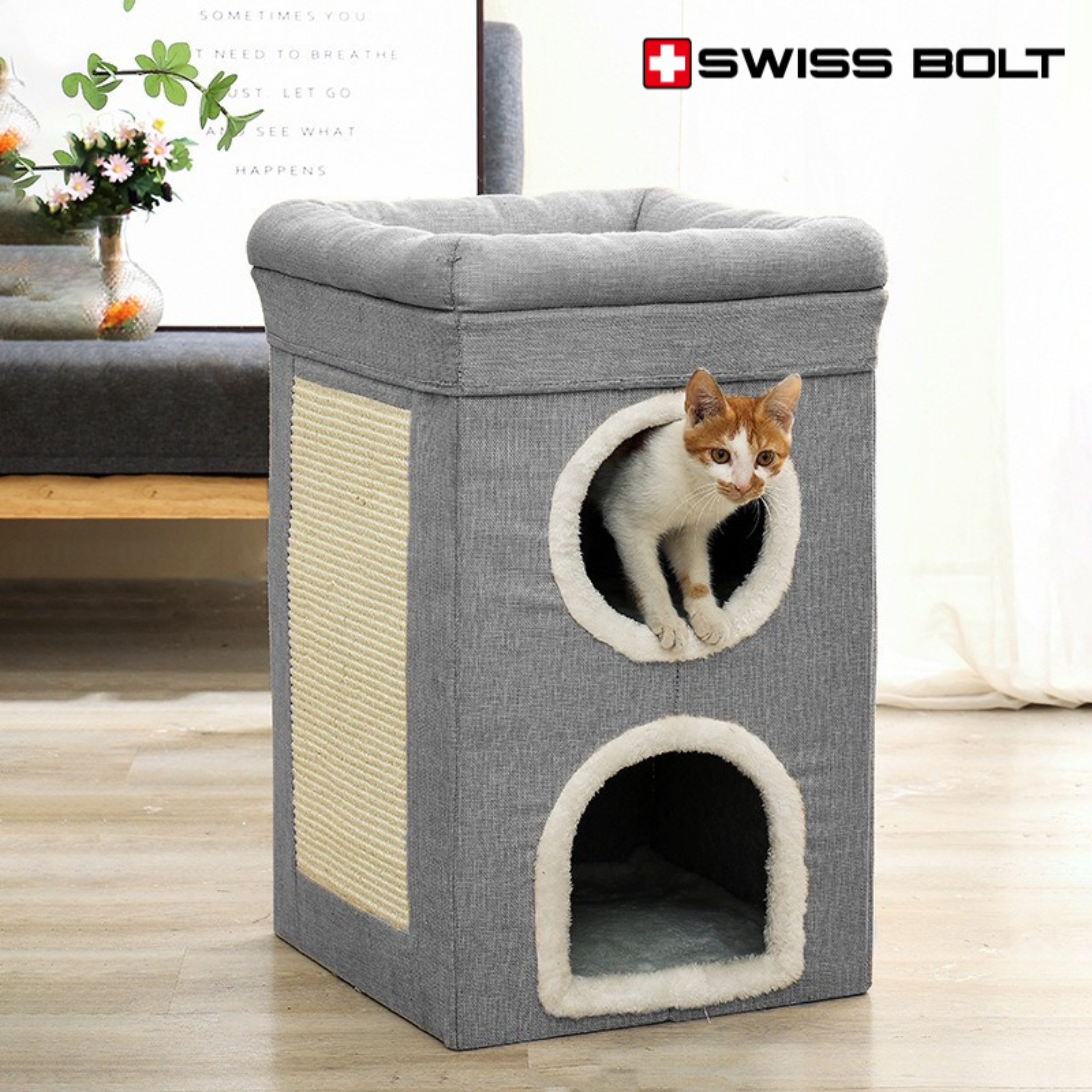 스위스볼트 고양이 3층 쿠션 고양이집 하우스 숨숨집 캣타워 스크래쳐 대형 27,600원