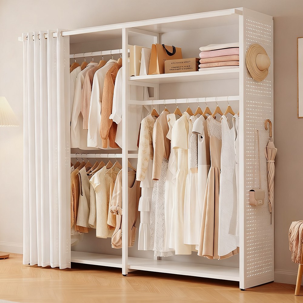 튼튼한 드레스룸 시스템 행거 원룸 조립식 간이옷장 오픈 스탠드 행거, A03(앞커튼+뒷커튼) 280,000원