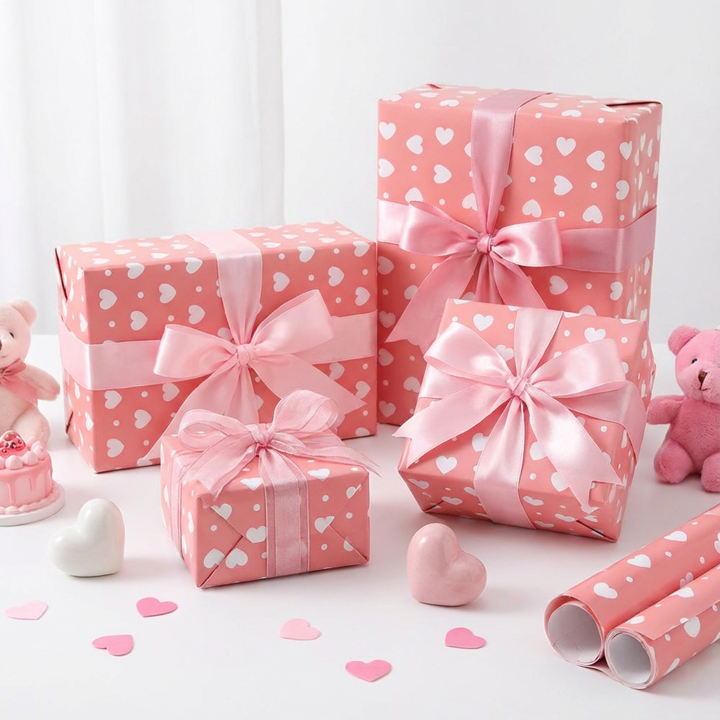 리드홈 예쁜 선물포장 종이 롤 하트 포장지 대형 70 x 100cm 3p + 양면 테이프 4.3m 세트, 01 핑크하트, 1세트 5,900원