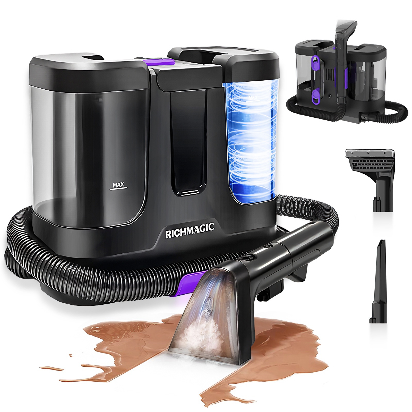 [2025년형] RichMagic 다용도 패브릭 청소기 가정용 카페트 침구 소파 물흡입 습식청소기, 블랙, QVC-6000R 143,850원