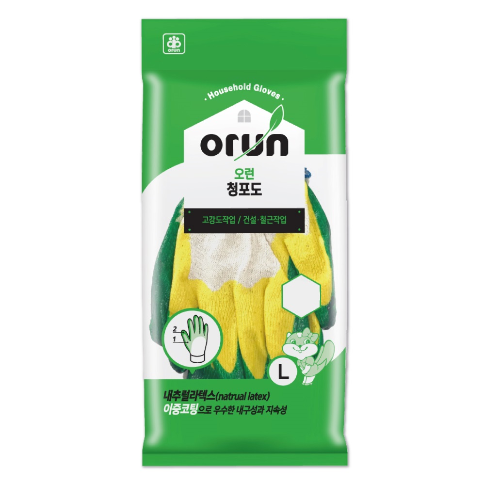 [오런장갑] 오런 청포도 청이중코팅장갑, 대(L), 초록+노랑, 200개 123,890원