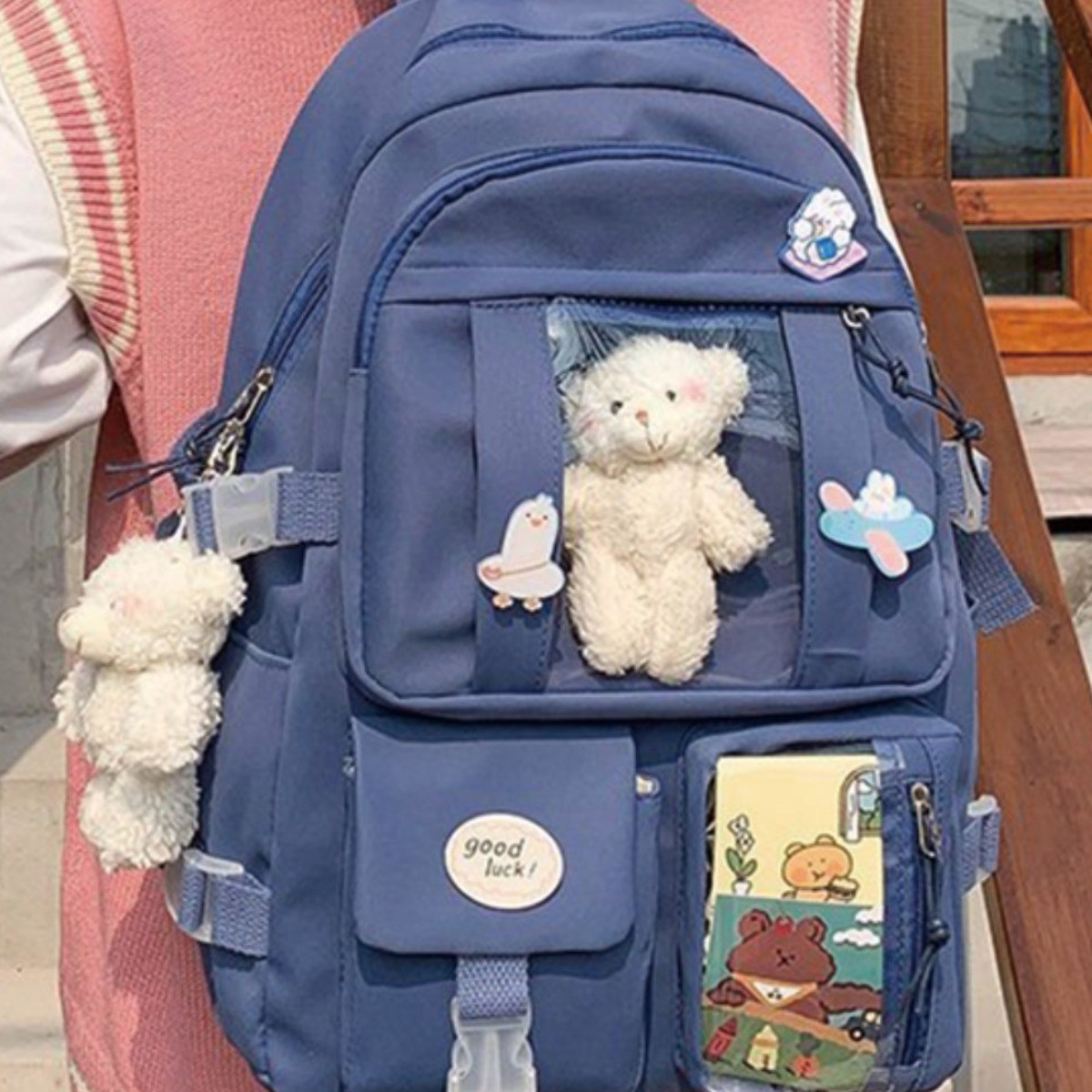 로우브 투명창 곰돌이 학생용 백팩 49,900원