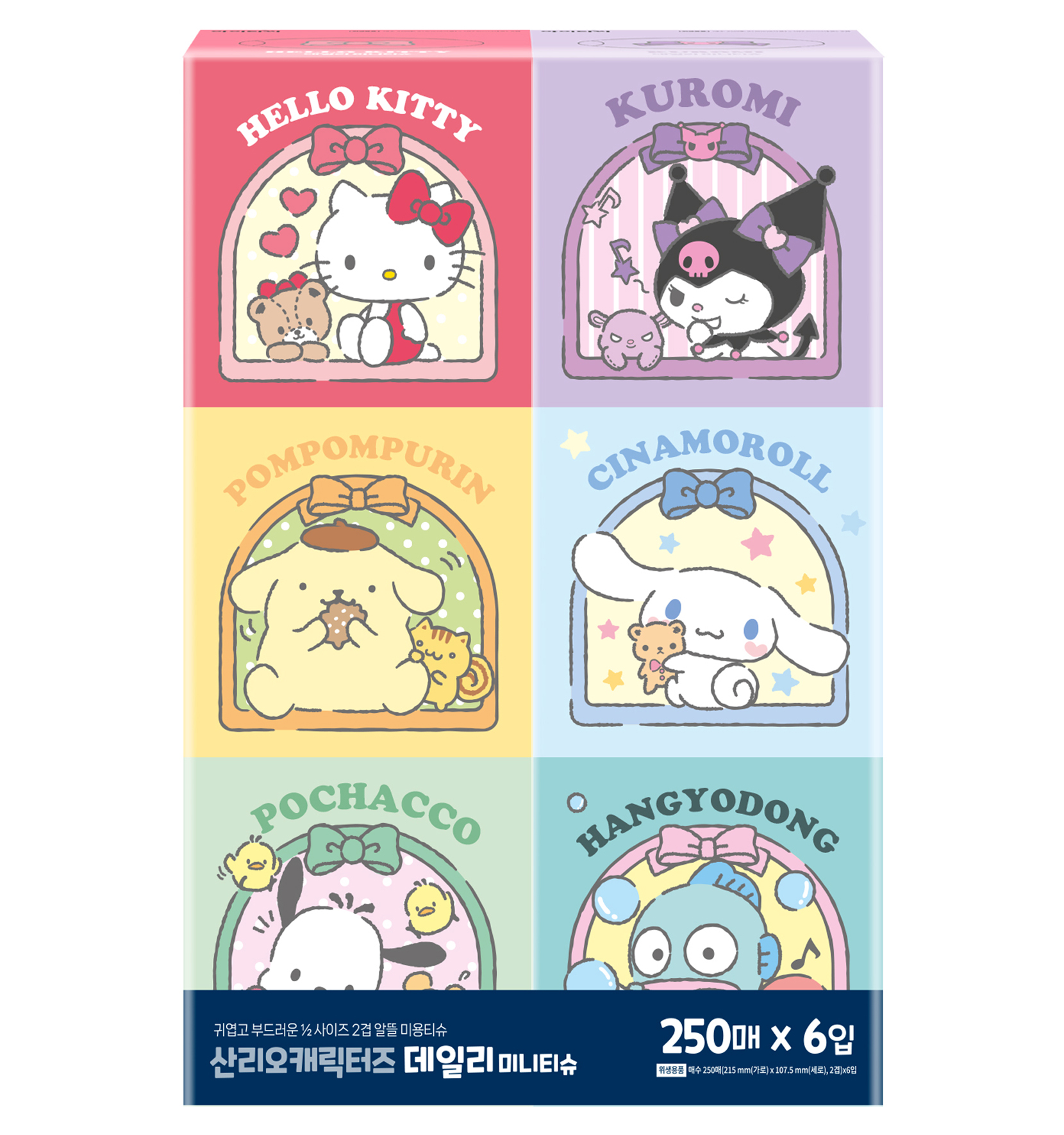 ITC 산리오캐릭터즈 데일리 미니 천연펄프 미용티슈 2겹, 6개, 250매 9,500원