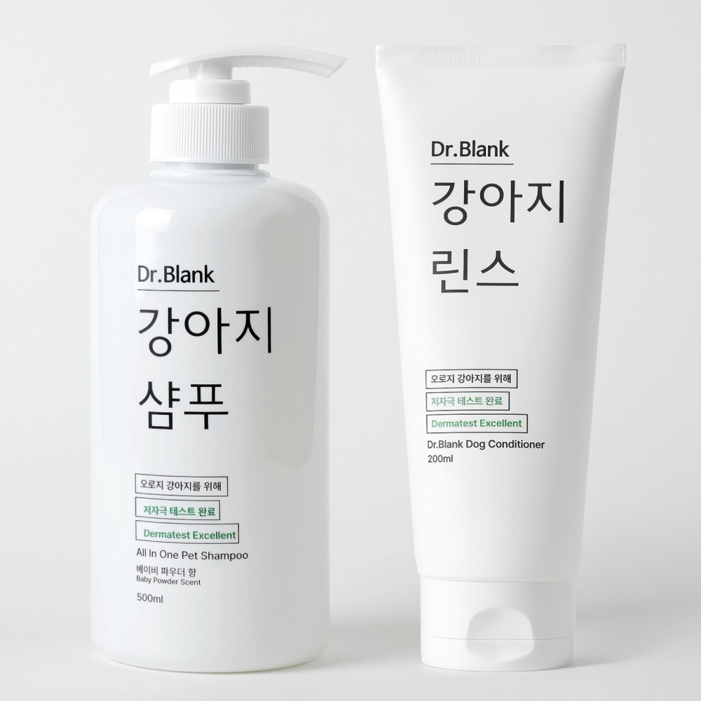 닥터블랭크 강아지 저자극 샴푸 베이비파우더향 500ml + 린스 트리트먼트 200ml 세트, 1세트 24,900원