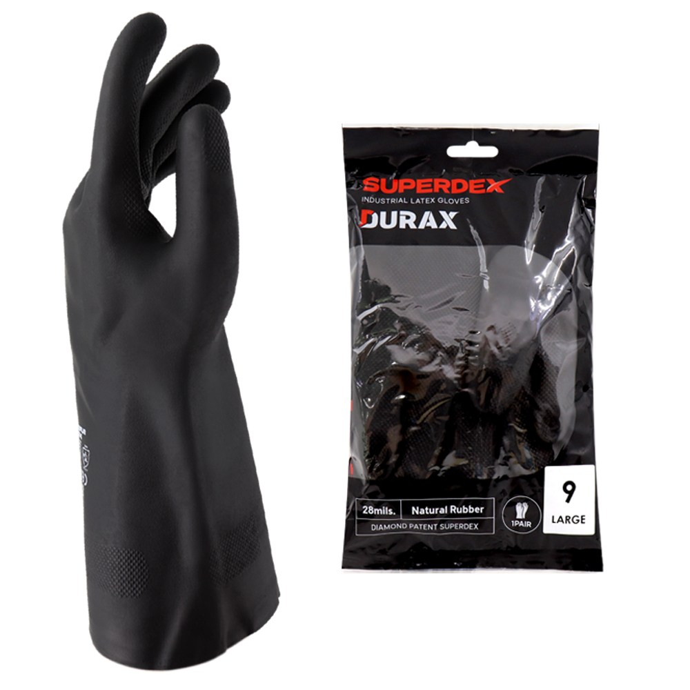 슈퍼덱스 듀락스 천연라텍스 두꺼운 공업용 내화학 장갑 신나용 내산 내유장갑 산업용 정비용 연구실용 안전장갑 해루질, 1세트, 블랙 5,000원