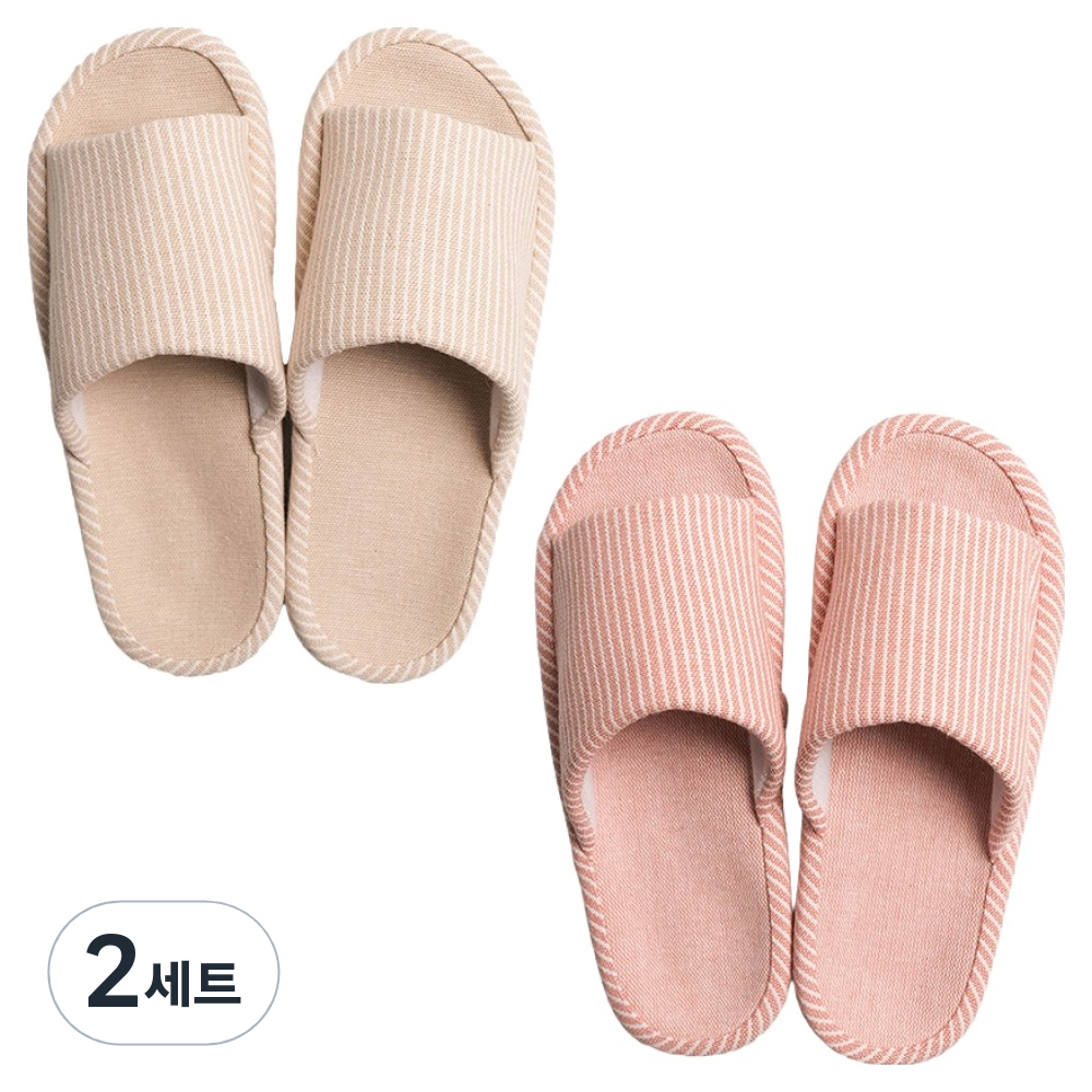 생활백서 도톰 스트라이프 룸 슬리퍼, 베이지, 핑크, 2세트 28,920원