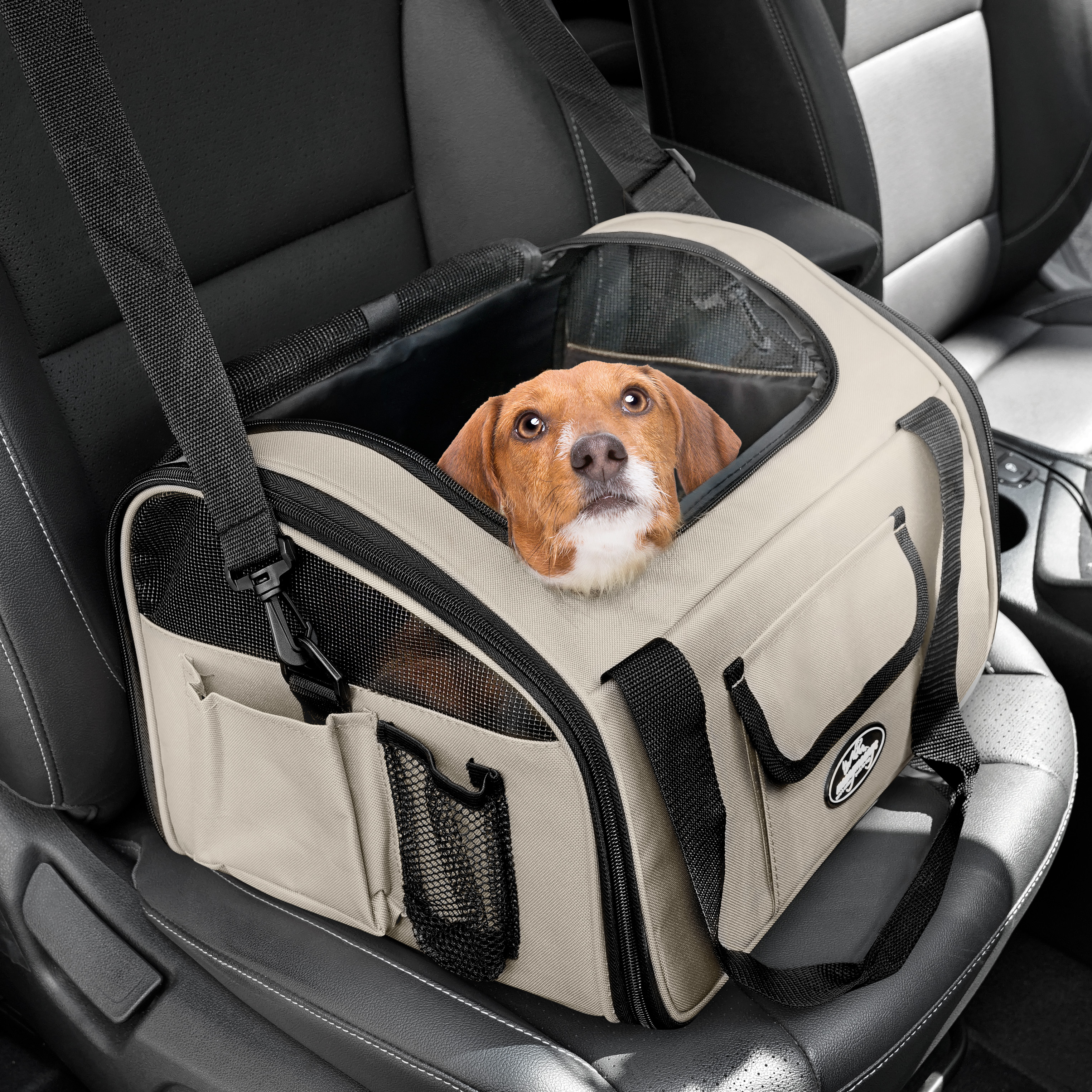 멍뭉스 자동차용 반려동물 카시트 겸용 수납가방, 베이지, 1개 60,650원