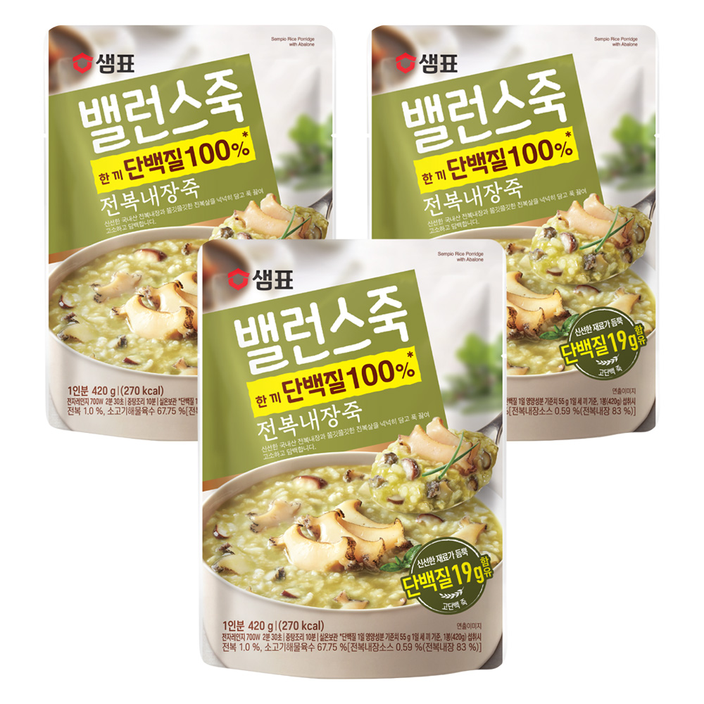 샘표 밸런스죽 전복내장죽, 420g, 3개 9,460원