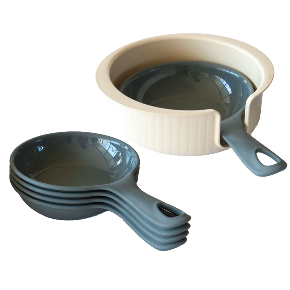 레몬글라스 손잡이 앞접시 5P + 정리대 세트 - 전자레인지용 손잡이 앞접시 캠핑용기 나눔접시, 그레이, 타원형 손잡이앞접시+정리대, 1세트 15,900원