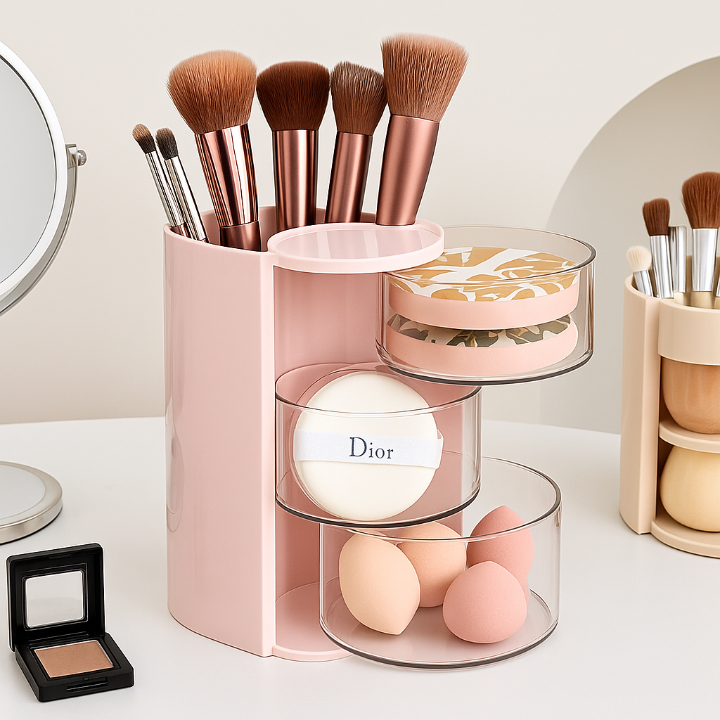 아즈몰 회전형 화장품 브러쉬 퍼프 보관함 3단 화장대 메이크업 정리 수납함 14,900원